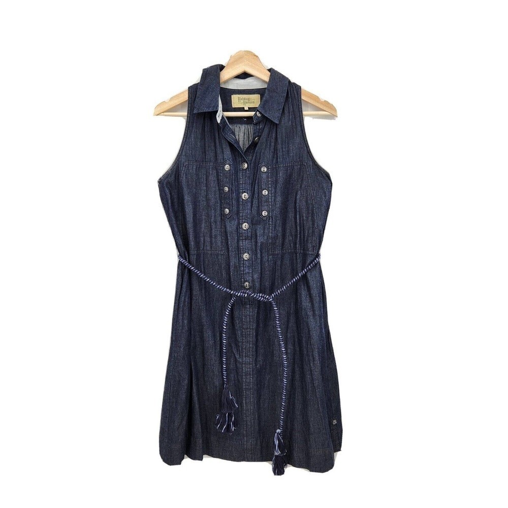 Anthropologie Holding Horses Shirt Dress Sleeveless Dark Chambray Denim Size 4
